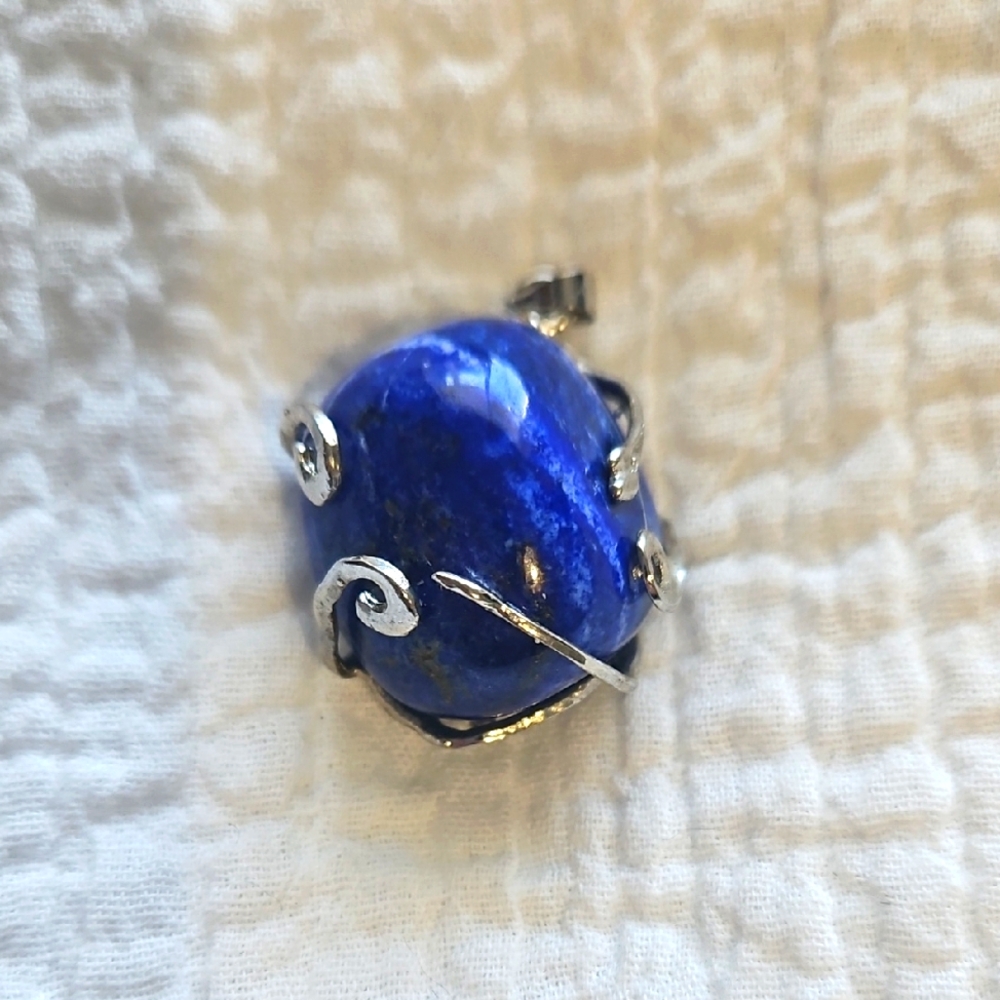 Blue Lapiz and Silver Swirl Pendant